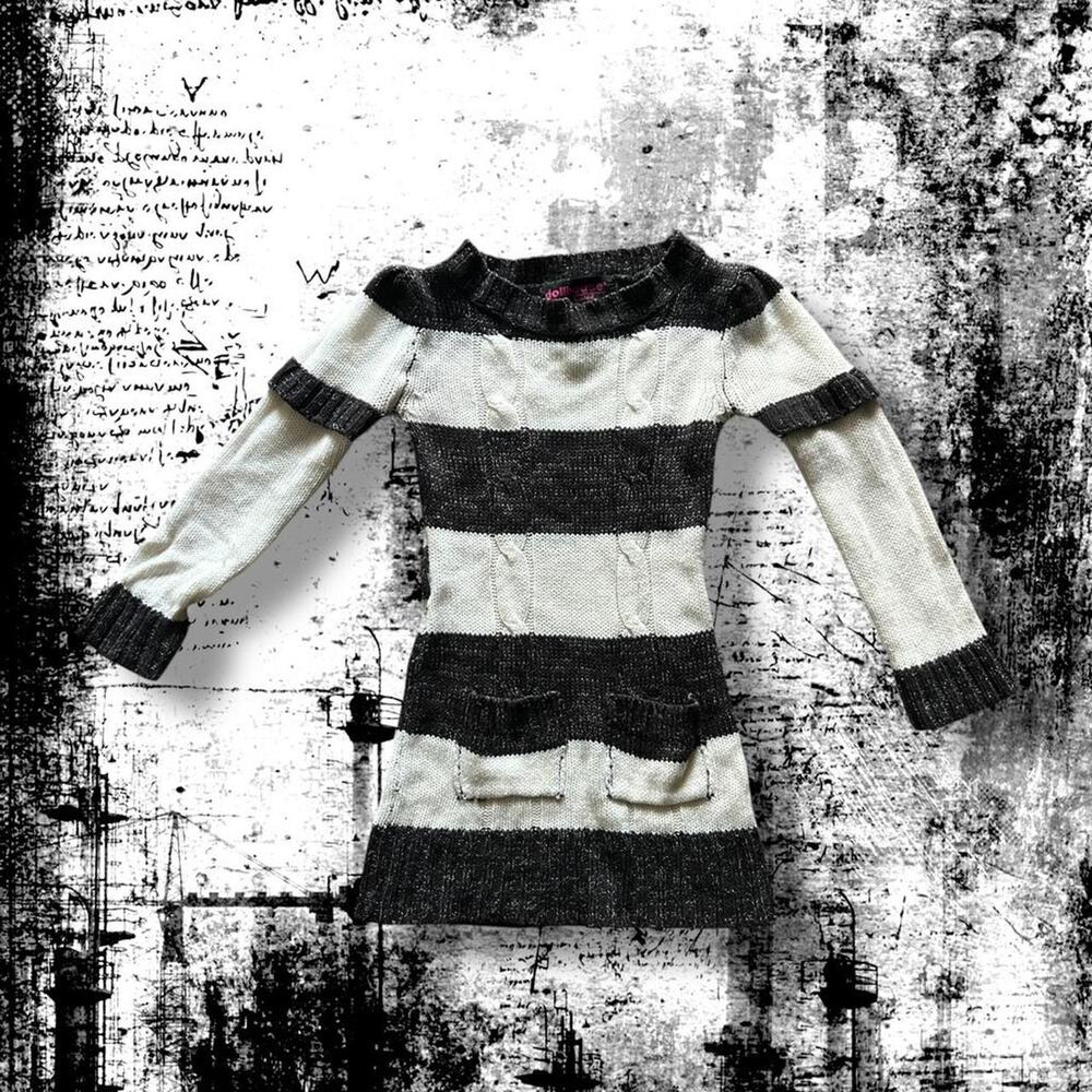 charcoal black and white striped knit fitted sweater top